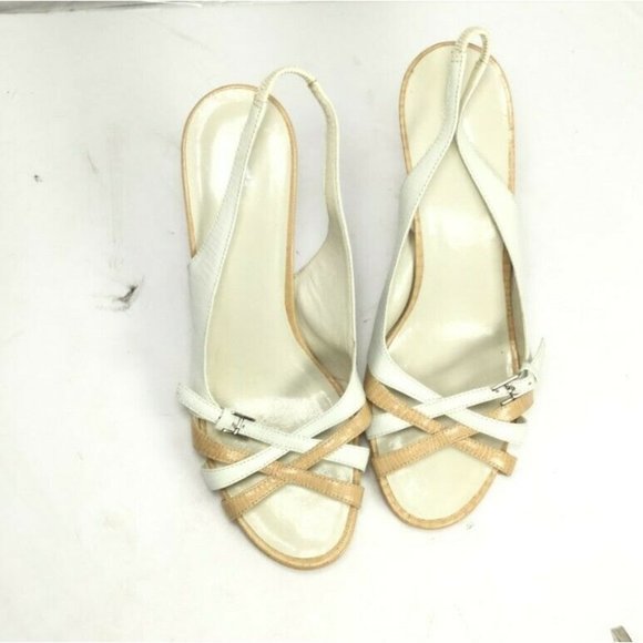 Tommy Hilfiger Women's Sandals Strappy Mid Heels White Tan Size 7 - Picture 5 of 10